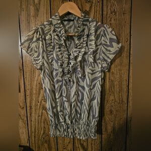 SAM & MAX Zebra Ruffle Trim Elastic Waistband Y2K Top - Small